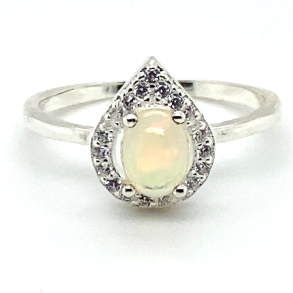 White Precious Opal .87ct Platinum Finish Solid 925 Sterling Silver Ring - Picture 3 of 7